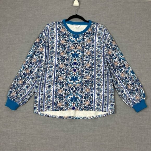 Northern Reflections Pullover Top Sz Medium Blue Floral Print Sweatshirt - Picture 1 of 5